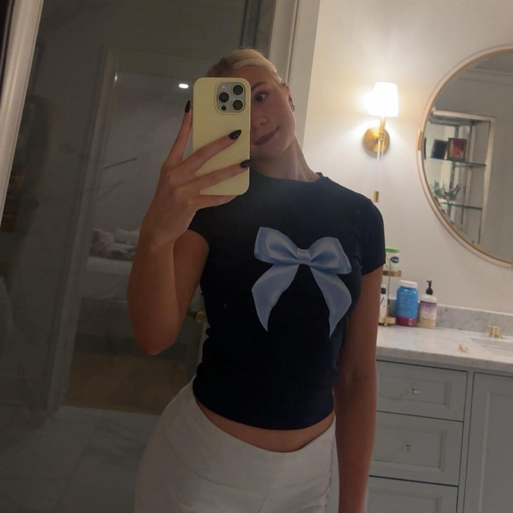 Edikted Black Tee with Blue Bow Accent